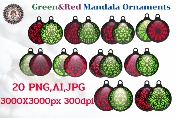 Green Red Mandala Lighting Ornaments: A Versatile Design Resource for Creative Projects
